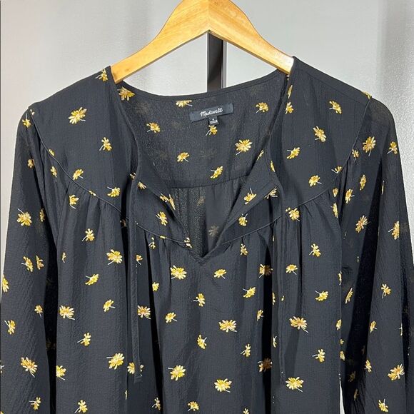 Madewell Black Floral Long Sleeve Dress with Belt - Picture 4 of 8